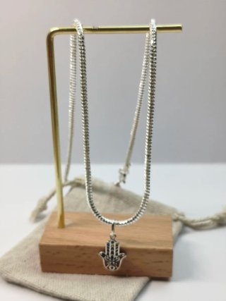 Collar plata mano hamsa multicolor