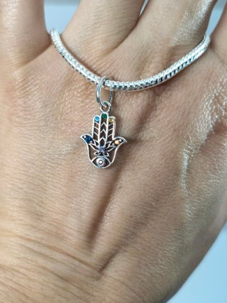 Collar plata mano hamsa multicolor