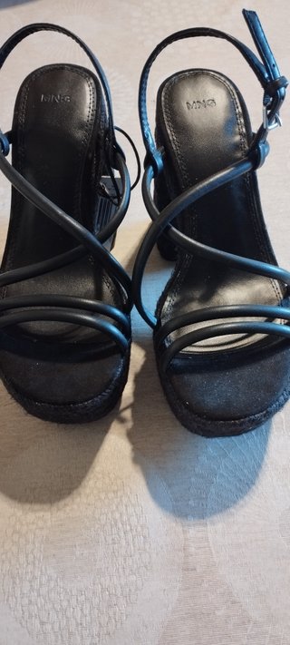 Sandalias fiesta boda negras tacón plataforma
