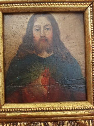 antiguo cuadro oleo sobre tabla Sagrado CORAZON