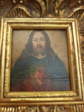 antiguo cuadro oleo sobre tabla Sagrado CORAZON