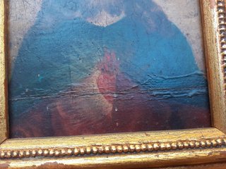 antiguo cuadro oleo sobre tabla Sagrado CORAZON