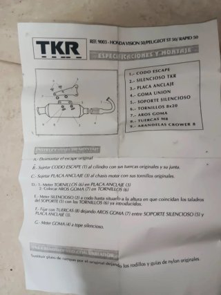 Escape TKR Honda Visión 50 Peugeot ST 50