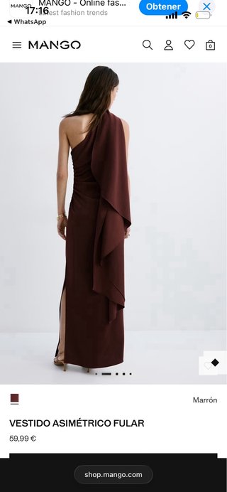 Vestido asimétrico fular marrón Mango
