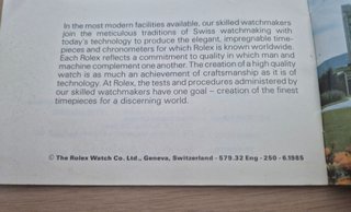 Original Booklet Your Rolex Oyster 1985 English