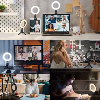 Anillo luz LED portátil clip trípode