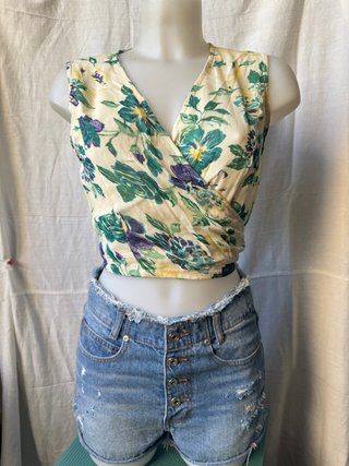 Top floreale incrociato chiffon vintage