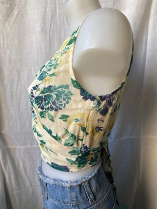 Top floreale incrociato chiffon vintage