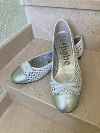 Zapatos Le Babe piel blanco y plata