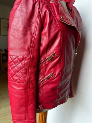 Cazadora Biker Cuero Roja Mujer