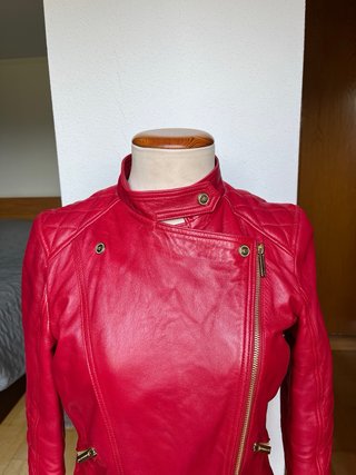 Cazadora Biker Cuero Roja Mujer