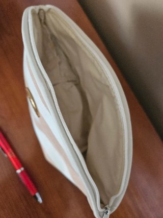 Borsa da toilette Christian Dior a righe beige e bianco