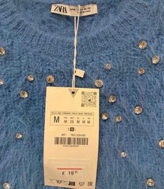 Jersey Zara azul manga corta abalorios Talla Única