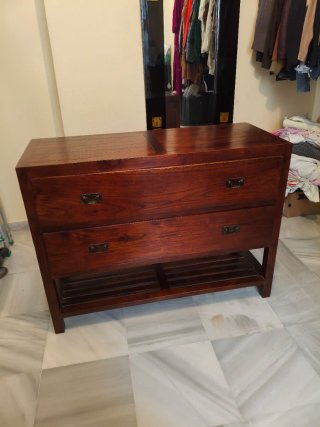 Cómoda 2 cajones madera teka maciza