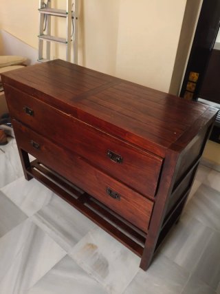 Cómoda 2 cajones madera teka maciza