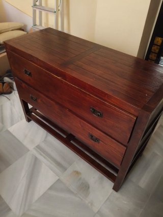 Cómoda 2 cajones madera teka maciza