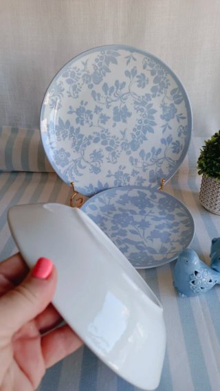 Vajilla porcelana 18 piezas floral azul