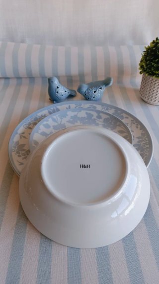 Vajilla porcelana 18 piezas floral azul
