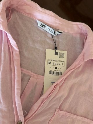 Camisa Zara Lino Rosa Talla M
