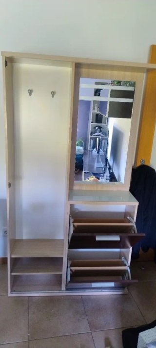 Mueble recibidor madera y cristal