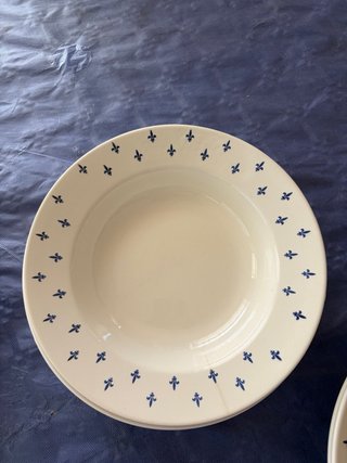 6 Platos Hondos Cerámica Azul y Blanco