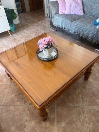 Mesa centro madera maciza cristal cuadrada