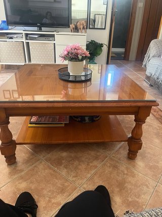 Mesa centro madera maciza cristal cuadrada