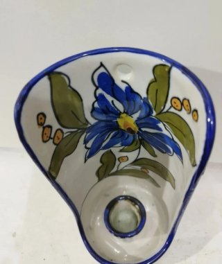 Candelabro cerámica española flor azul