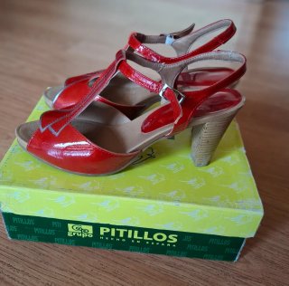 Sandalias Pitillos Rojas Piel Talla 41