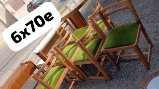 6 Sillas de Comedor Madera y Tela Verde