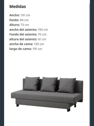 Sofá cama (1.30) con 3 plazas color gris.