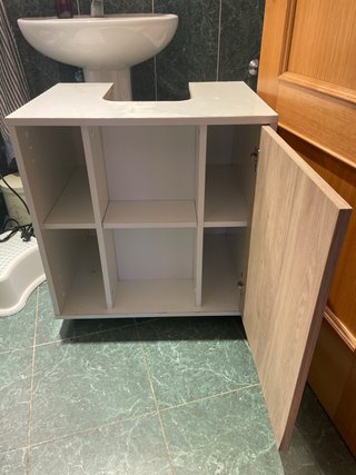 Mueble bajo lavabo madera y blanco