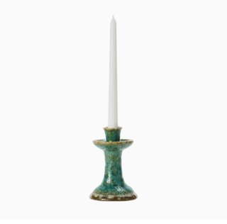 Set di 2 Candelabri in Ceramica Teal e Oro