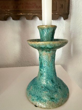 Set di 2 Candelabri in Ceramica Teal e Oro