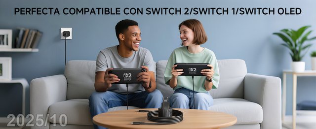 ECHTPOWER Cargador USB-C 60W Nintendo Switch 2