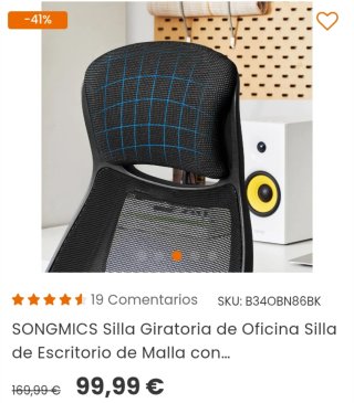 SONGMICS Silla Giratoria de Oficina