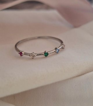 Anillo Fino Plata Ley con Piedras Multicolor