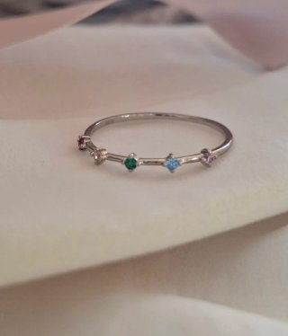 Anillo Fino Plata Ley con Piedras Multicolor