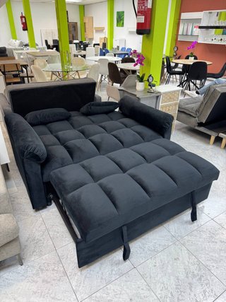 SOFÁ CAMA RECLINABLE NEGRO + COJINES - ¡Nuevo!