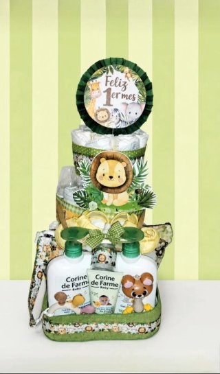 TARTA PAÑALES 1ER MES PREMIUM, en tonos  verdes