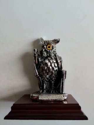 Figure di gufi medico e architetto. Argento bilaminado