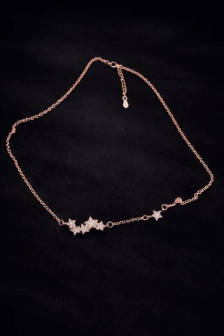 Collar estrellas circonita plata oro rosa