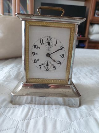 Reloj de mesa antiguo metal dorado y plateado