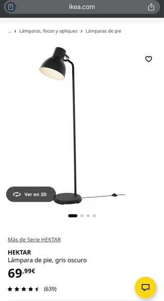 Lámpara de pie Hetkar Ikea Negra
