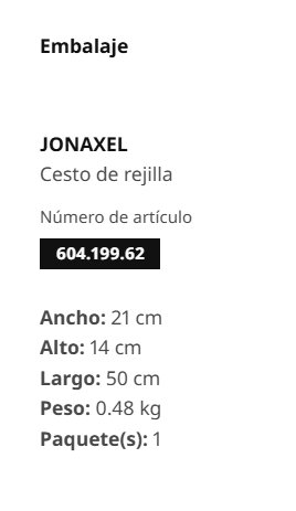 Cesto de rejilla IKEA JONAXEL blanco 25x51x15 cm