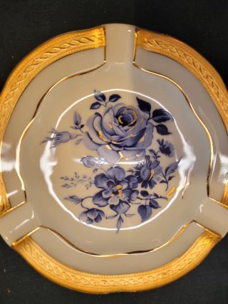 Coppia posacenere di Limoges  con rose blu e oro