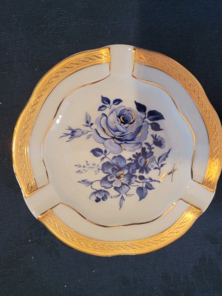 Coppia posacenere di Limoges  con rose blu e oro