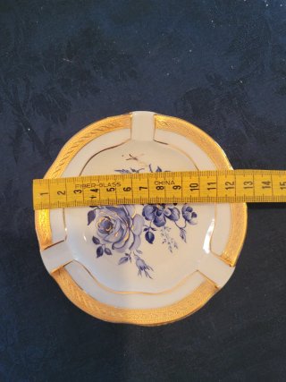 Coppia posacenere di Limoges  con rose blu e oro