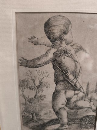 Grabado antiguo Cupido niño