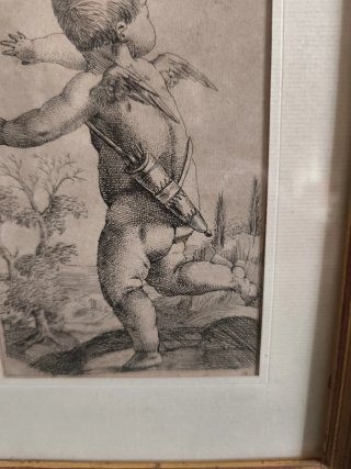 Grabado antiguo Cupido niño
